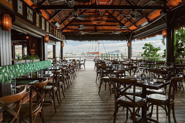The open-air dining room over the water at The Dock at Crayton Cove